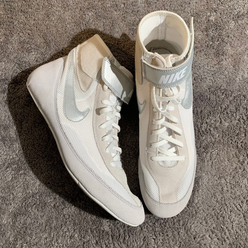 Nike Inflict 3 Wrestling Shoes White Metallic Silver 366683-100‎ 12.5 High Top